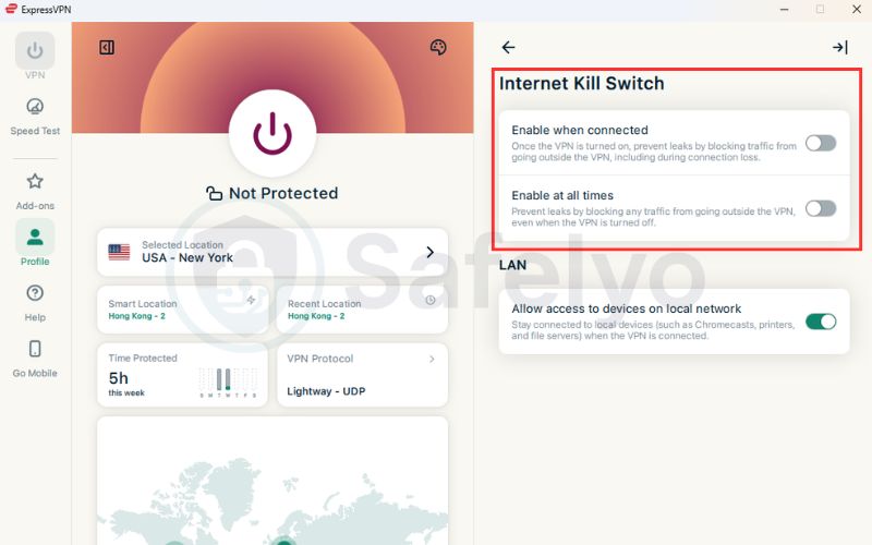 Temporarily disable the kill switch on expressvpn