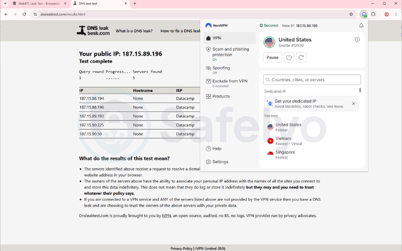 Test VPN browser extension for DNS leaks