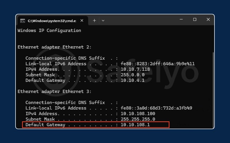 The router's IP address on Windows The router's IP address on Windows