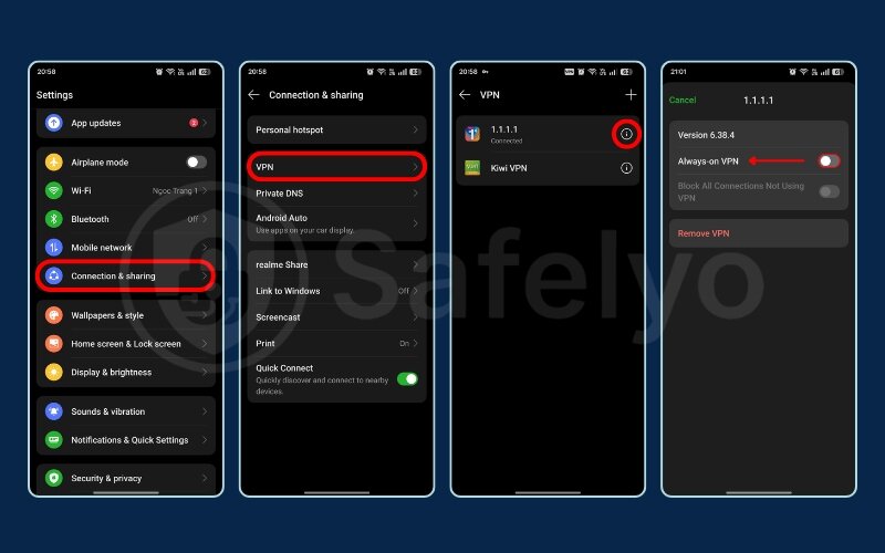 Toggle 'Always-on VPN' Off