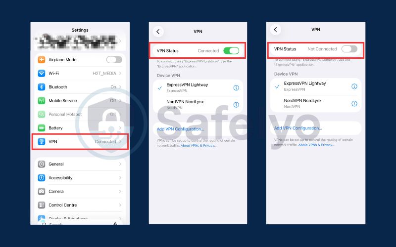 Toggle VPN off in the main Settings menu