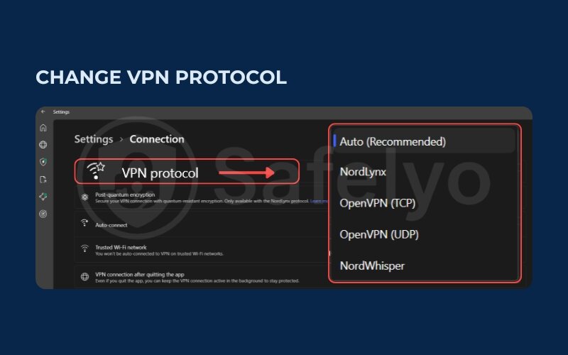 Try changing the VPN protocol to fix a VPN that keeps disconnecting