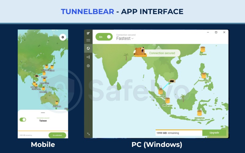 TunnelBear - App interface