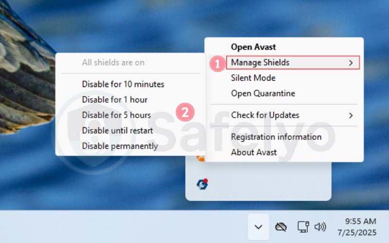 How to turn off Avast antivirus on Window