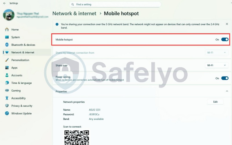 Turn on Mobile Hotspot