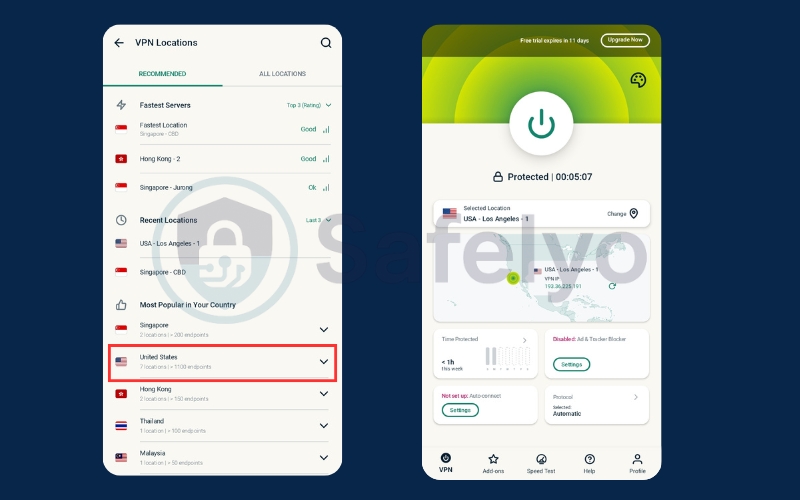 Turn on VPN app and select a server in target country