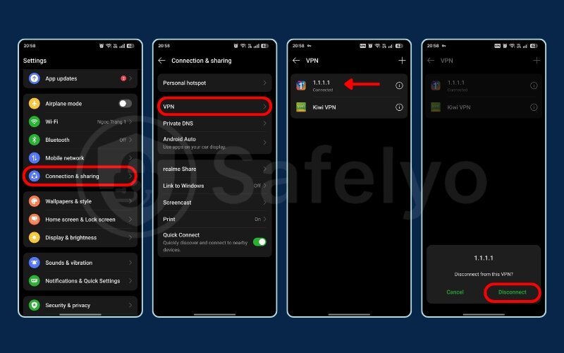 Turning off the VPN in Android’s settings