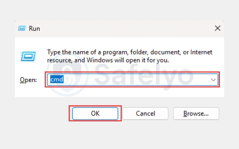Type cmd and choose Ok