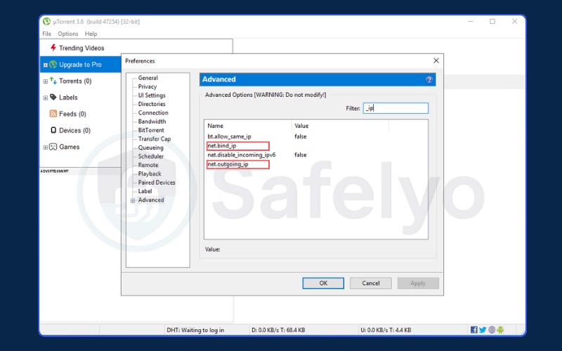 Typing _ip into the filter box in uTorrent