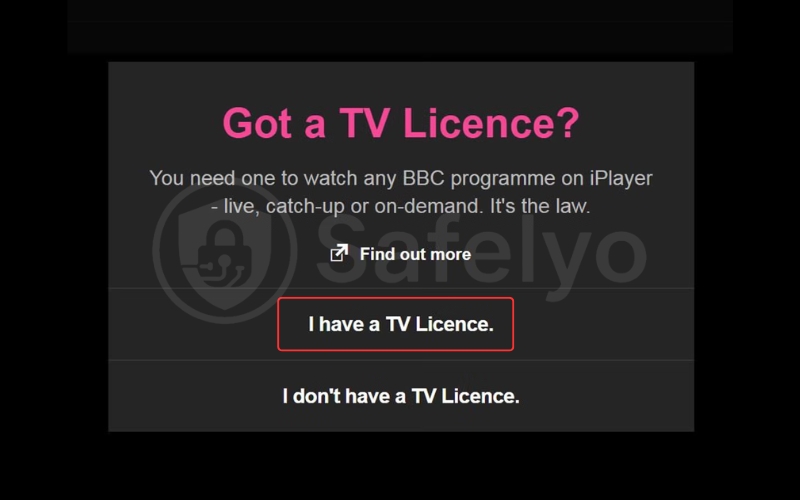 UK TV Licence pop-up