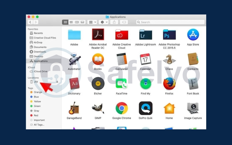 Look for your iPhone’s name under Locations in the left sidebar