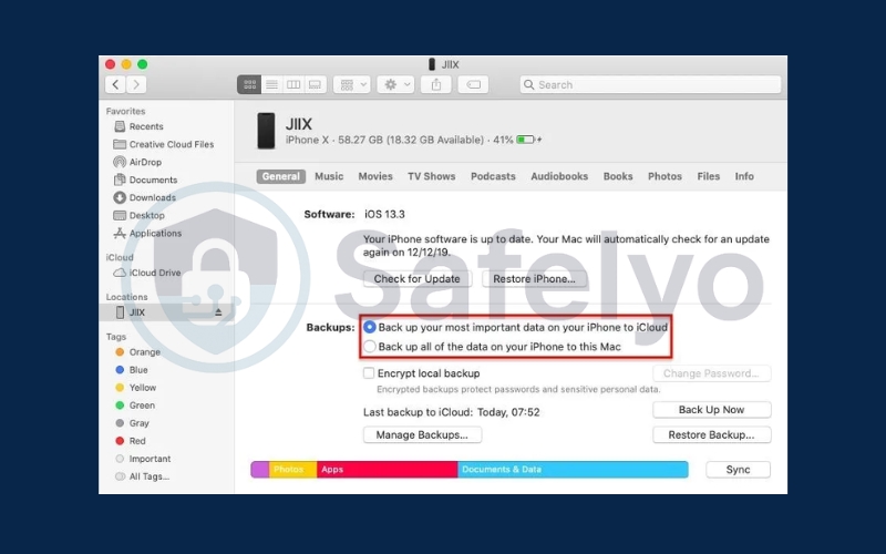 Choose Back up to iCloud or Back up to this Mac