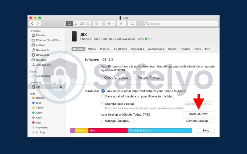 Click "Back Up Now" to start the backup