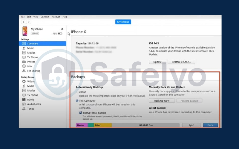 Use iTunes to backup iPhone without iCloud