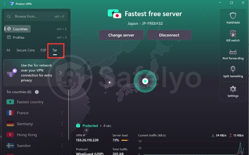 Use the Tor over VPN feature