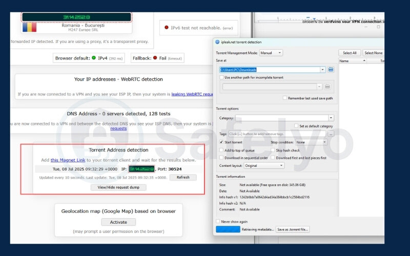 Use torrent IP test magnet links