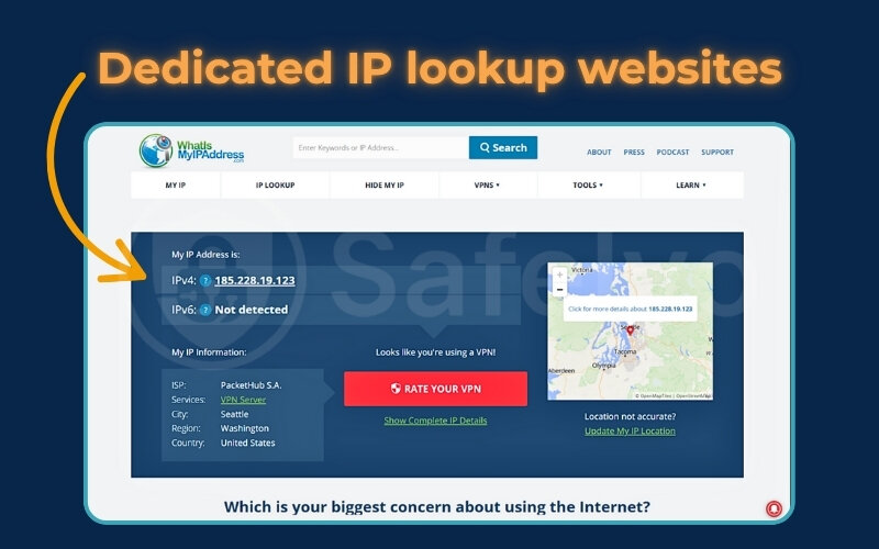 Visit dedicated IP lookup websites to check your IP address