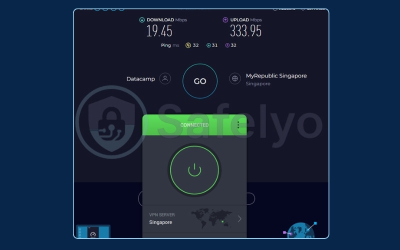 PIA speed test results on a Singapore server