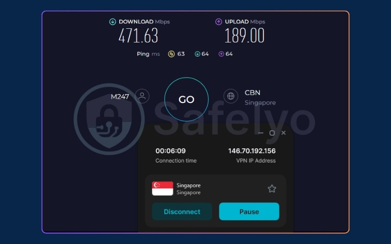 Surfshark speed test results on a US server