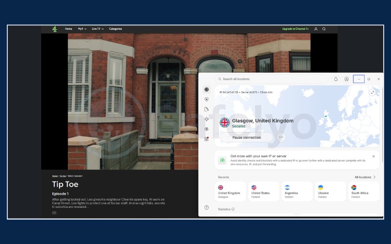 NordVPN successfully streaming content on Channel 4