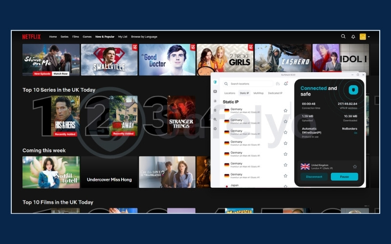 Surfshark successfully streaming content on Netflix UK