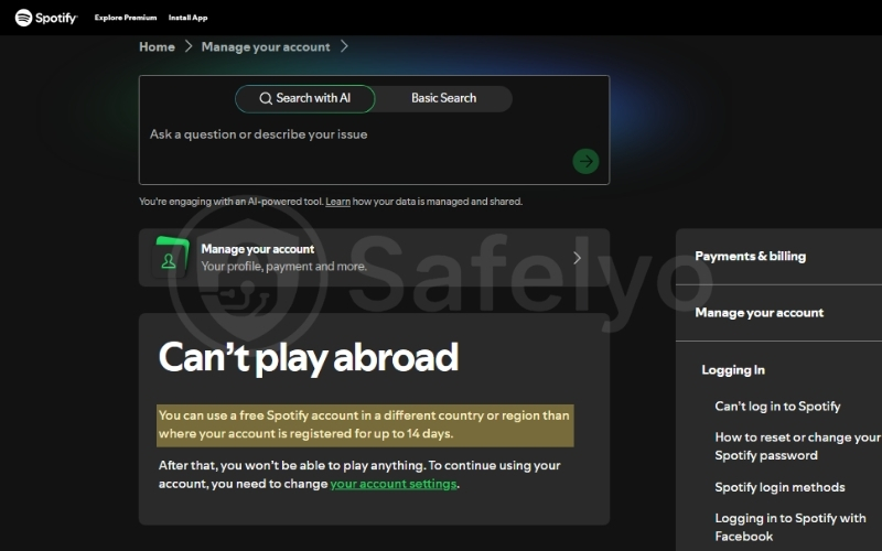 VPN helps overcome the Spotify 14-day travel rule