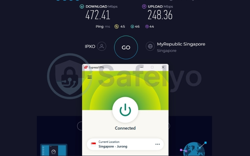 ExpressVPN speed test results on Singapore server