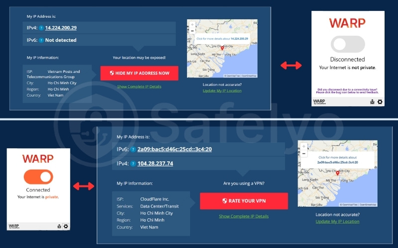 Warp does not change your geographic location