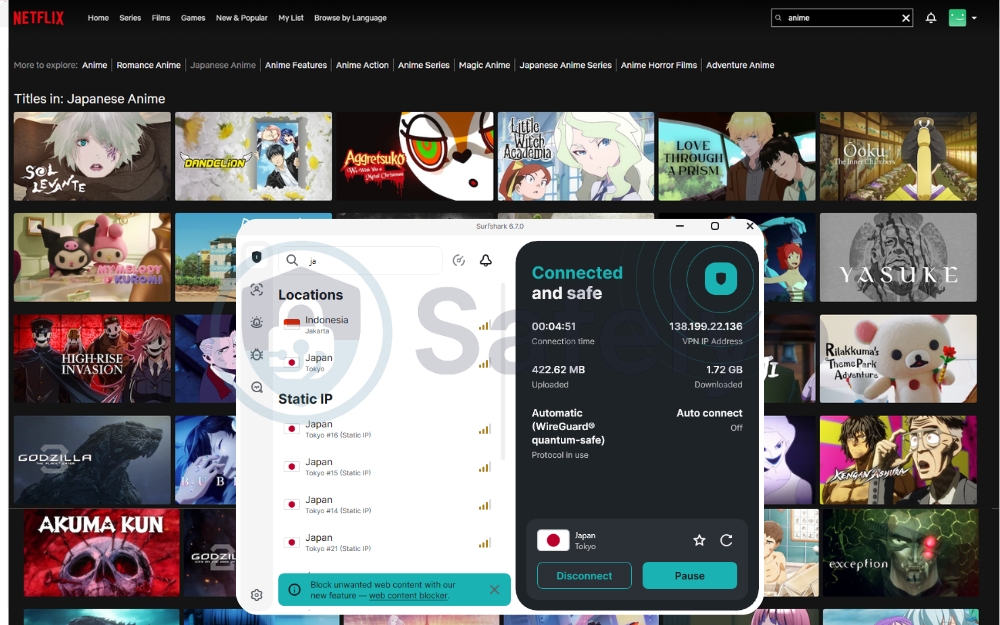 Watch anime in Netflix Japan with Surfshark VPN