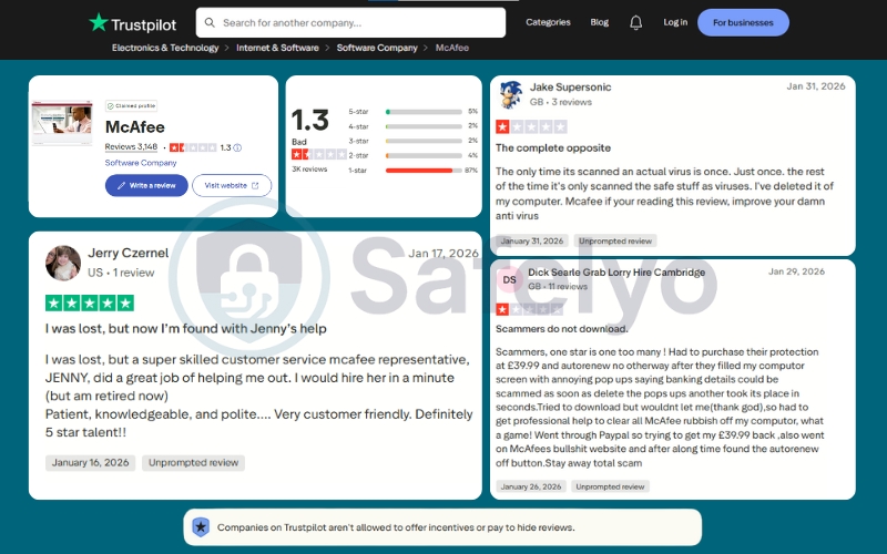 What users say about McAfee VPN on Trustpilot