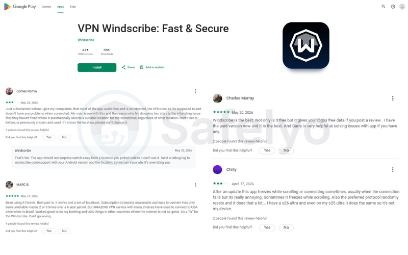 What users say about Windscribe VPN on Google Play (updated in June, 2026)