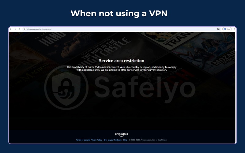 Restricted region message for Prime Video access