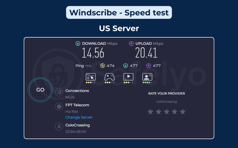 Windscribe speed test - US Server