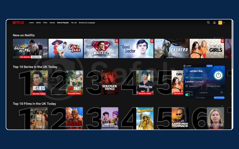 Windscribe VPN successfully unblocking Netflix UK