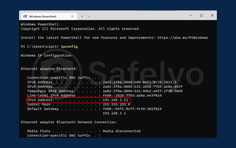 Your private IP address will be listed next to "IPv4 Address."